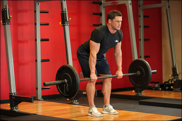 Starting position of the Bent-Over Barbell Row - image courtesy of bodybuilding.com